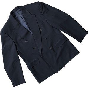 VESTITO (Finland) Pinstripe Wool Blend Wide Peaked Kent Jacket Navy : XXL